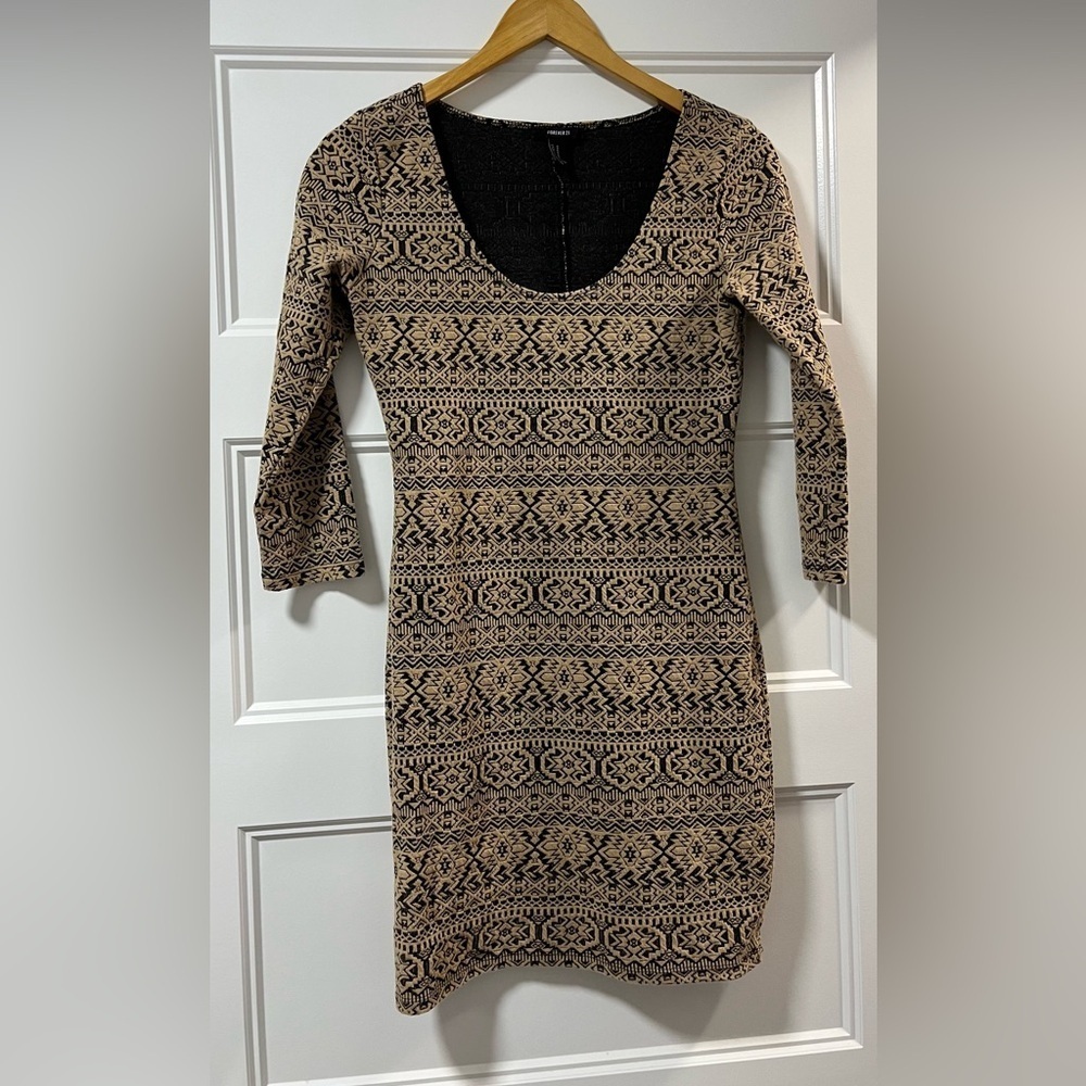 Patterned Black and Tan Women's bodycon Dress